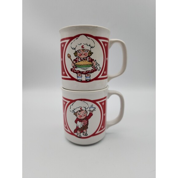 Campbell Soup Kids CSC Coffee Mugs Vintage Pair of Stoneware Cups Chef Hats - Picture 1 of 12